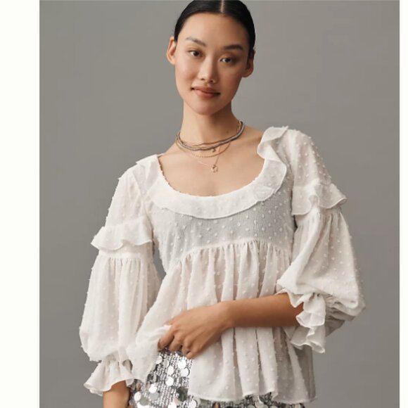 Brand New By Anthropologie Ruffled Sheer Boho Blouse - Picture 5 of 6